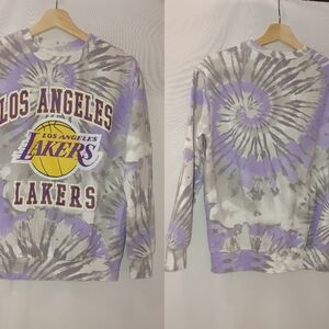 Los Angeles Lakers Tie Dye Fleece Pullover Sweatshirt Purple‎ Yellow White XS